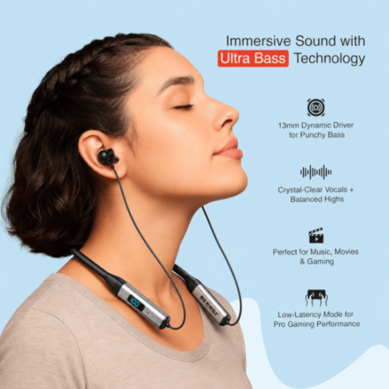 RECRSI RE-NY060 Wireless Neckband Bluetooth Earphones, Bluetooth Wireless Neckband
