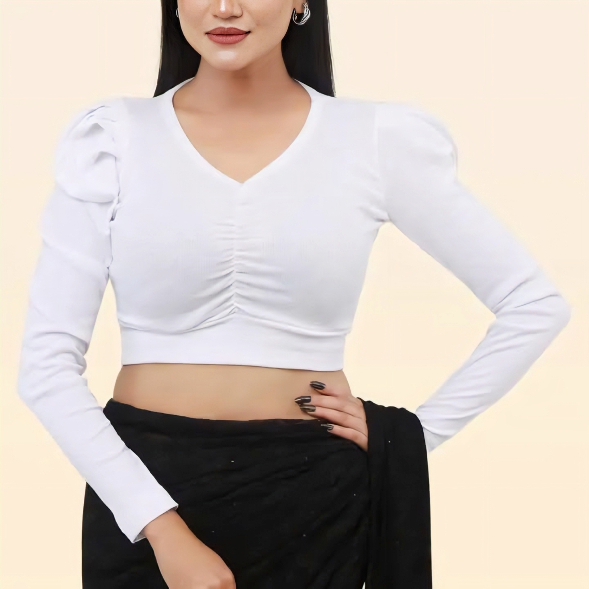 Crop Top Full Sleeve Blouse for Women Stylish Comfortable Saree Blouse Stretchable Fashion Top