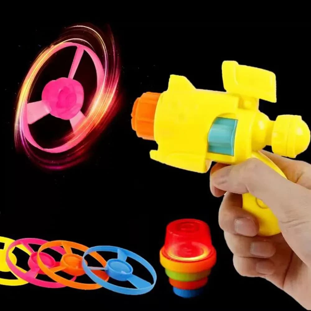 2 in 1 Spinning Top Gun Light-up Disc Flyer Led Flashing Flying Saucer
