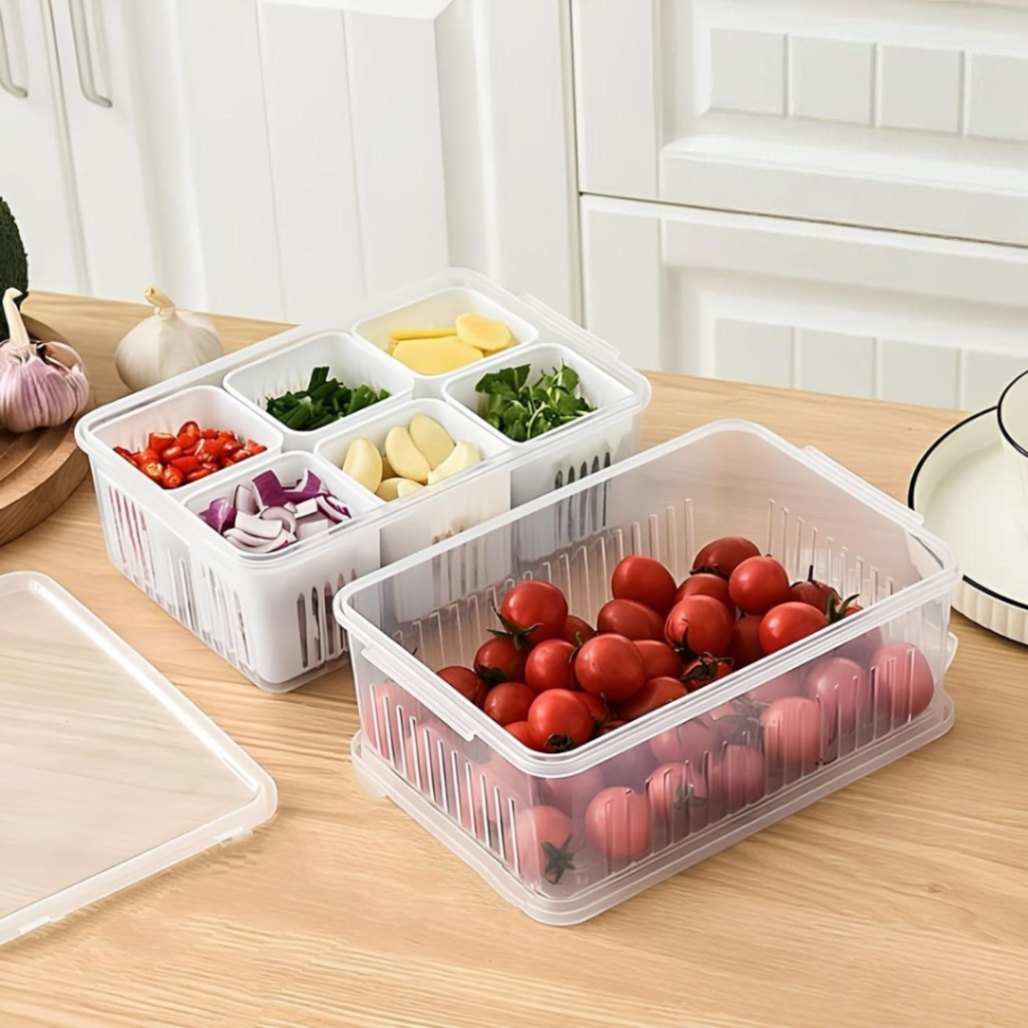 Premium 6 Grids Refrigerator Storage Box – Multifunctional Airtight Food Grade Fridge Organizer for Spices, Ginger, Garlic & Vegetables thumbnail 4