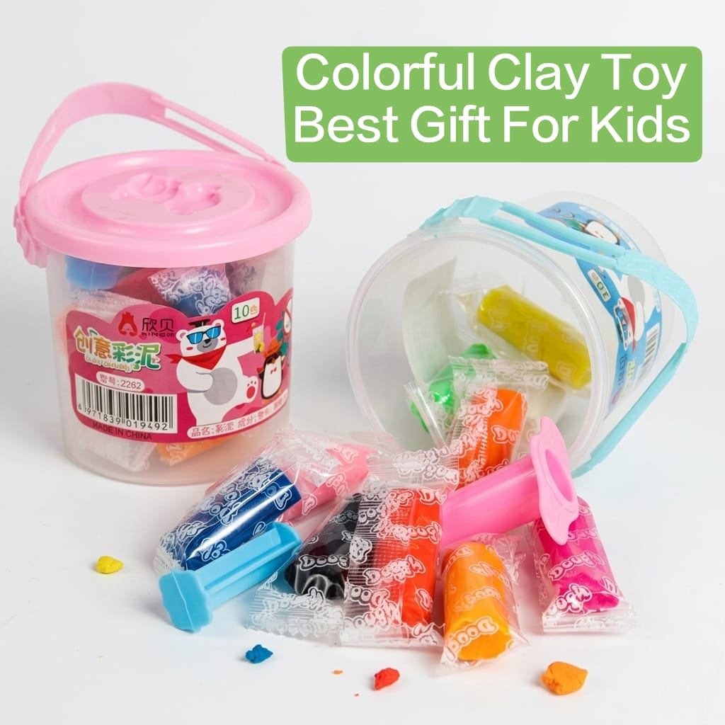 Kids Modeling Clay Bucket 12pcs – Soft Light Air Dry Clay Set for Art & Craft