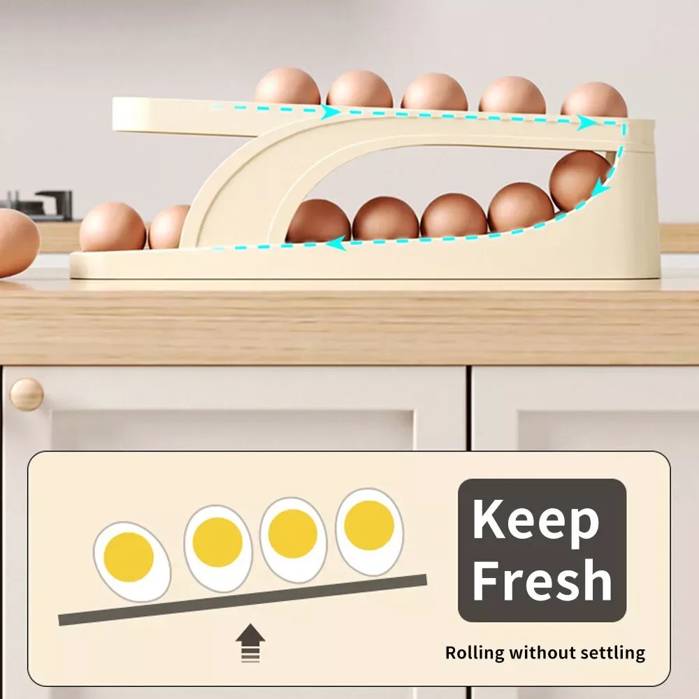 2 Layer Egg Dispenser Automatic Roll-Down Refrigerator Egg Storage Rack thumbnail 2