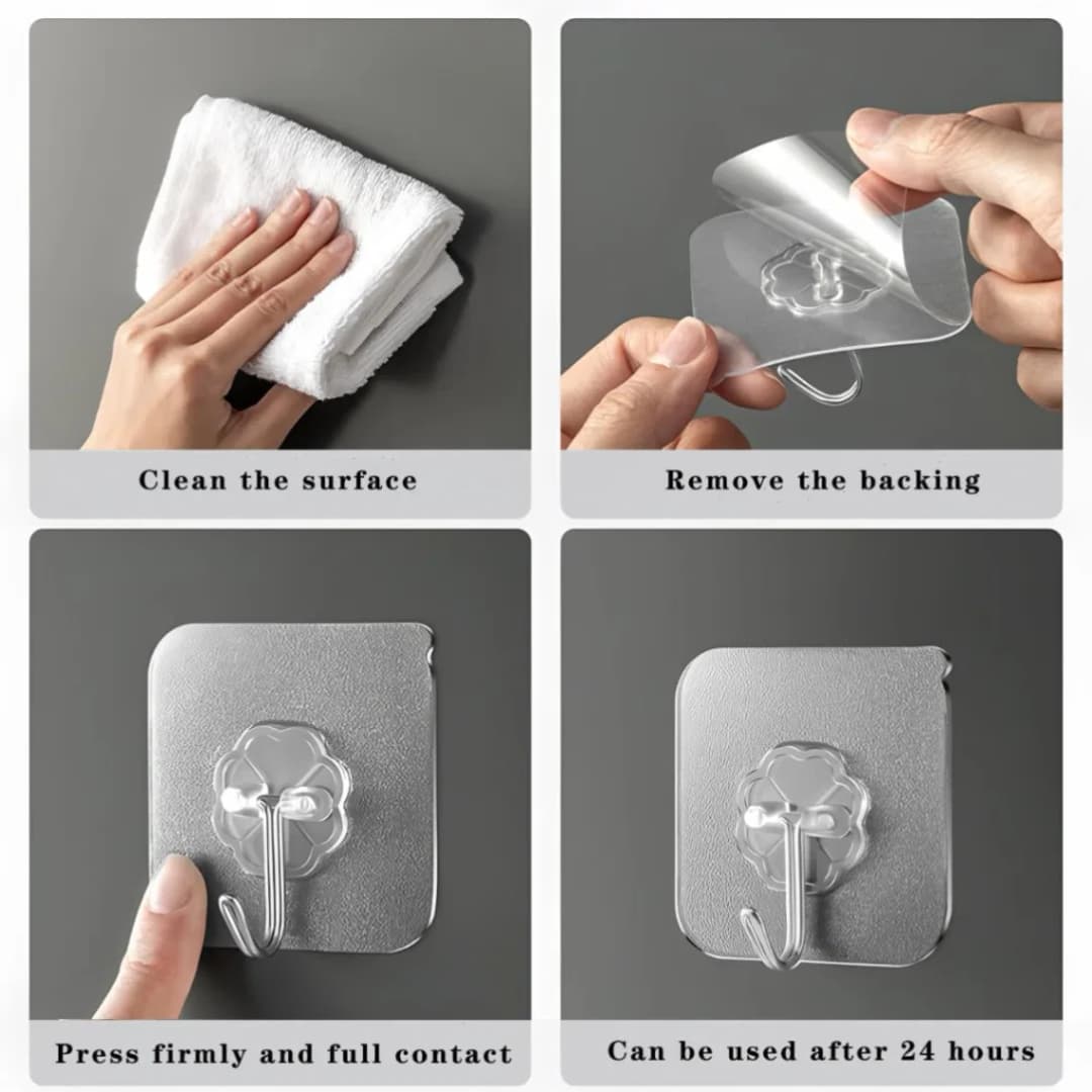 10pcs Transparent Hanger Hook, Waterproof Transparent Adhesive Hooks for Wall thumbnail 4