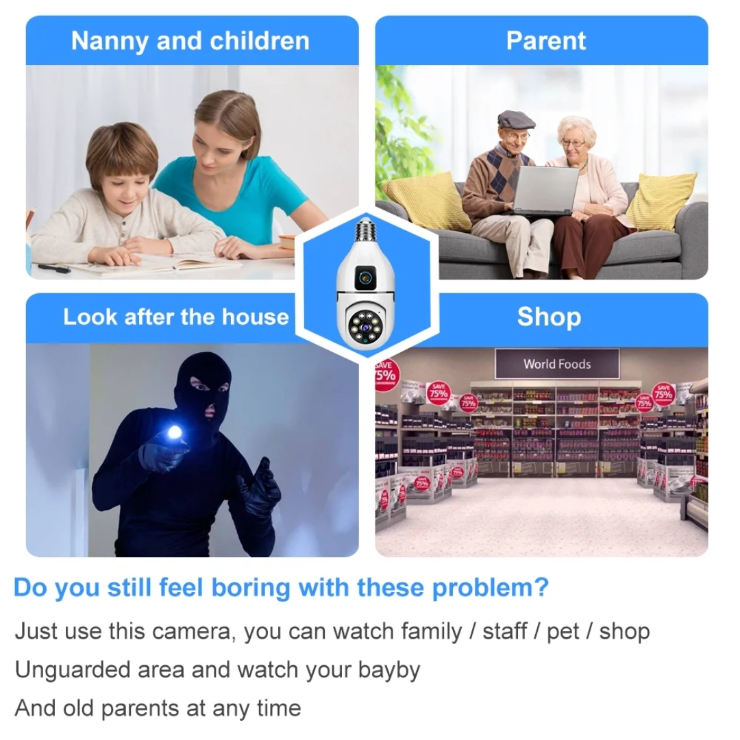 V380 Pro Dual Lens Dual Screen E27 Bulb Camera Two Ways Audio Color Night Vision Smart Home Security Wireless WIFI Indoor Camera thumbnail 6