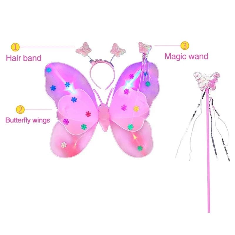 Butterfly Wings with Wand Headband for Party (3Pcs Fairy Costumes Set) thumbnail 3