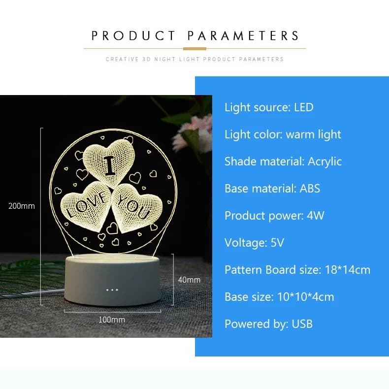 Romantic I Love You In Loving Heart 3D Visual Lamp Optical Illusion Night Light Valentine'S Day Gift Wedding Decor Desk Lamp - Table Lamp thumbnail 3