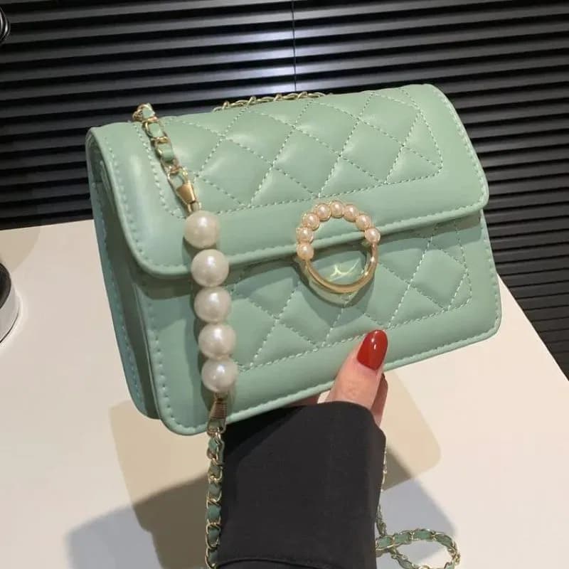 Pearl Bag Premium Diamond Lattice Chain Women's Shoulder Bag | Stylish PU Leather Handbag for Party, Casual & Trendy Fashion thumbnail 2