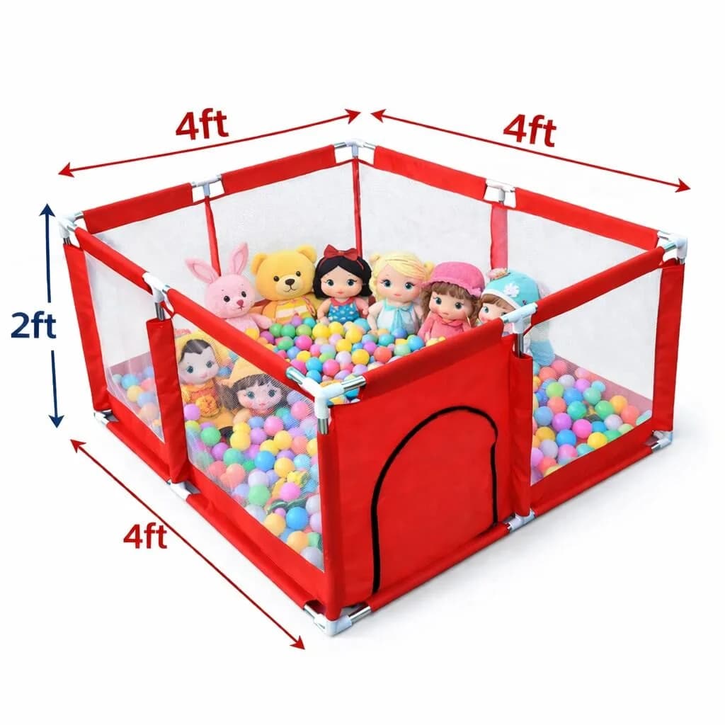 Baby Play Pen House with 50 Colorful Balls & Soft Foam Mat, Baby Playpen (Size 4×4 Feet) with 50 Balls & Waterproof Foam Mat thumbnail 3