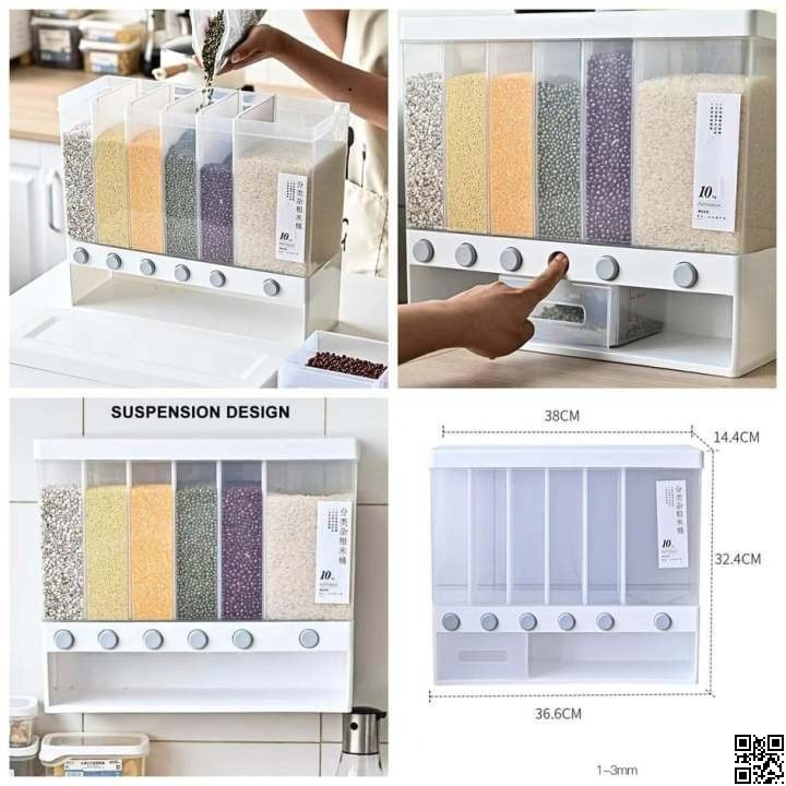 6 in 1 Wall Mount Kitchen Spice & Dry Food Dispenser – Rotating Storage Container thumbnail 3