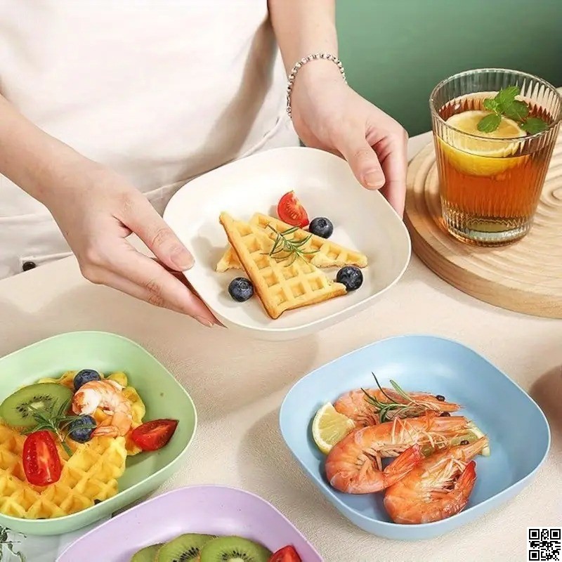 Square Plastic Dinner Plate Set with Stand (Set of 10 Pcs) – Colorful Snacks & Breakfast Plates thumbnail 4
