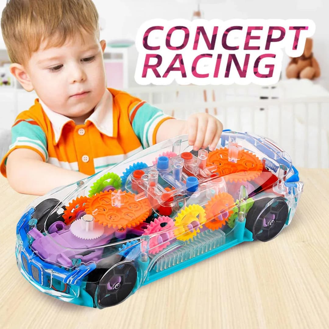Transparent Car Toy for Kids, Storio 3D Baby Car Toy with 360 Degree Rotation, Gear Simulation Mechanical Car with Sound Music & Light Toys for Kids Boys & Girls