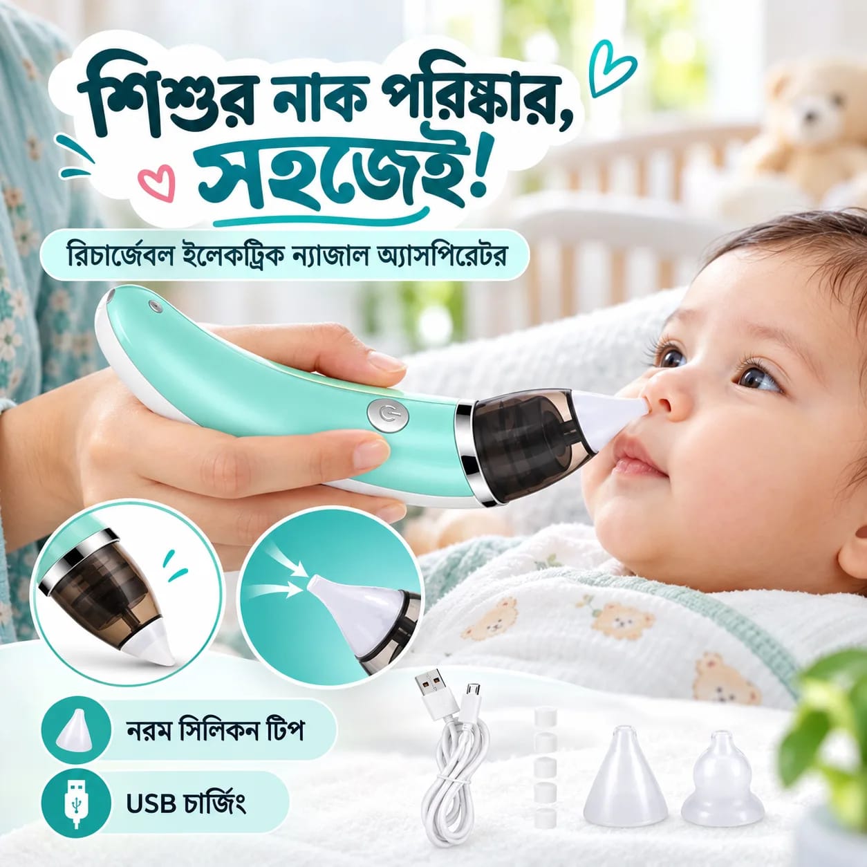 Rechargeable Electric Baby Nasal Aspirator, Kids Health Electric Baby Nose Cleaner, Baby Nasal Aspirator Electric Hygienic Nose Cleaner thumbnail 3