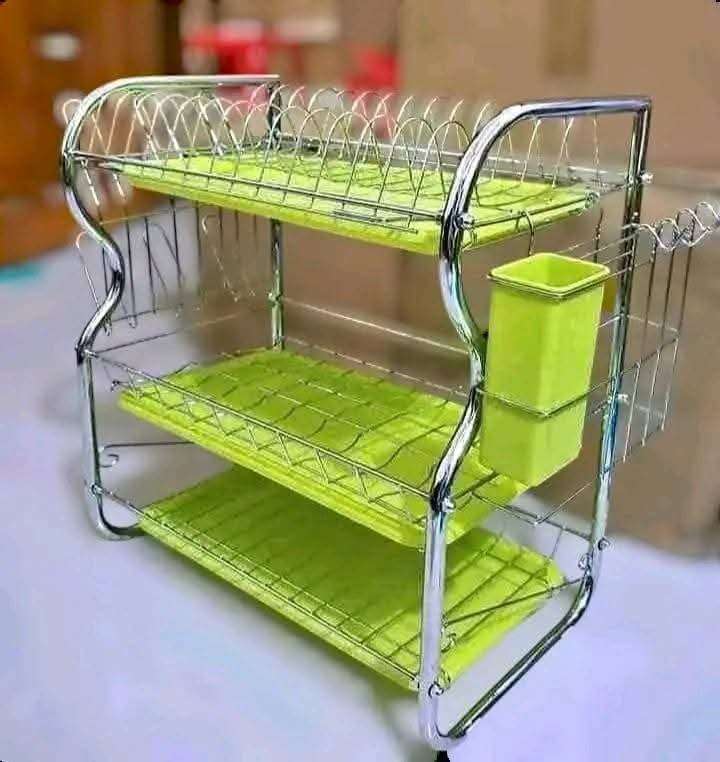 B Shape 3 Layer Stainless Steel Dish Drainer Rack | Kitchen Dish Drying Stand thumbnail 5