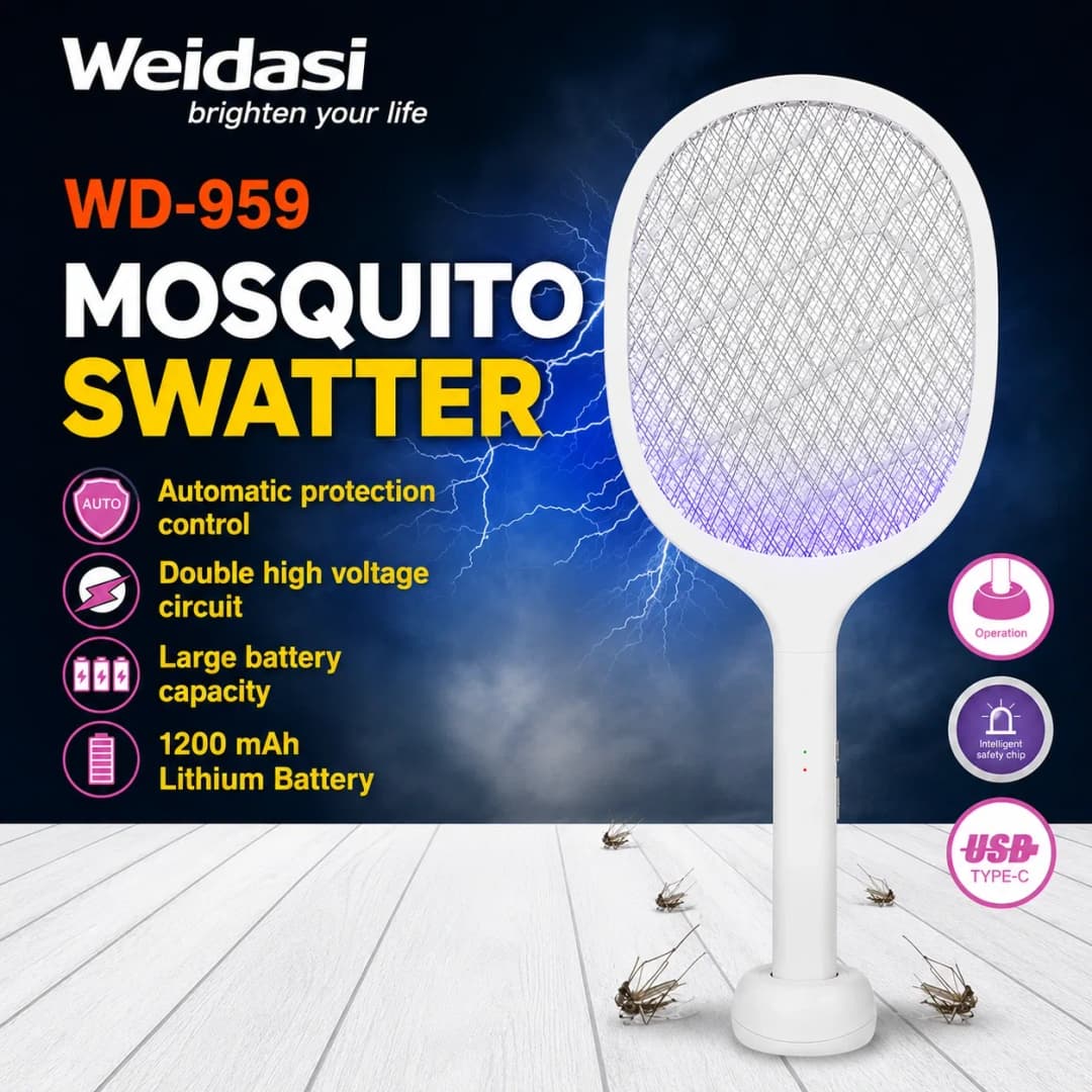 WEIDASI WD-959 Rechargeable Mosquito Swatter Racket, Rechargeable Mosquito Killer Bat