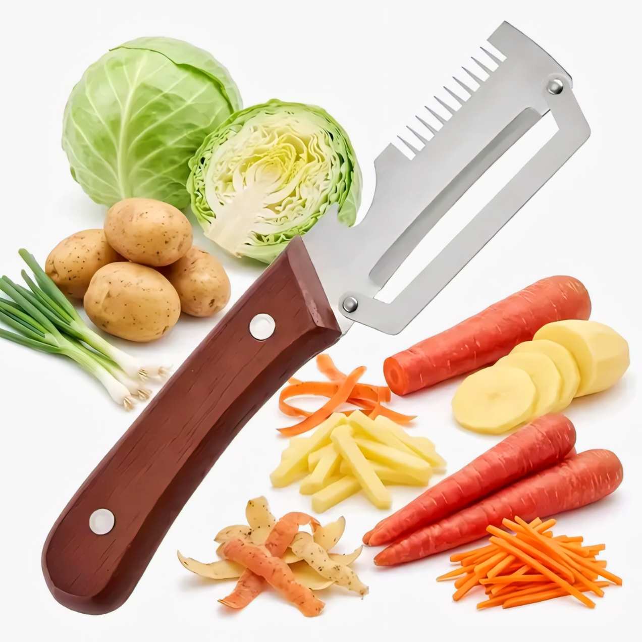 Vegetable Peeler with Bottle Opener, Multifunctional Peeler Multifunctional Stainless Steel Vegetable Peeler with Bottle Opener Double Comb Tooth Onion Cutter – Kitchen Herb Vegetable Tool for Easy Food Prep