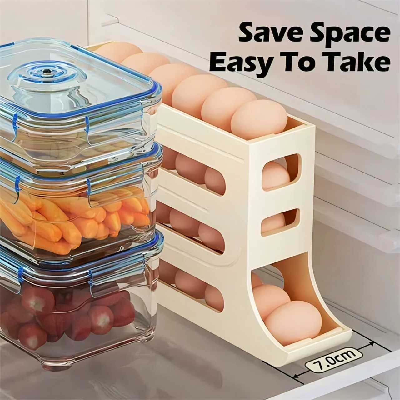 4 Layer Automatic Rolling Egg Dispenser – Refrigerator Space Saving Egg Storage Tray thumbnail 2
