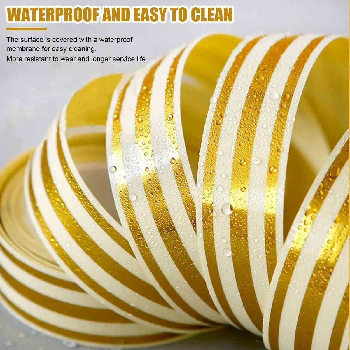 3 Line Golden Tile Gap Tape,5M Golden Tile Gap Tape, Home Tile Sticker Waterproof Tape PVC Self Adhesive Tape Ceramic Tile Gap Tape for Detailing Wall, Floor Tile Gap, Cabinetry thumbnail 2