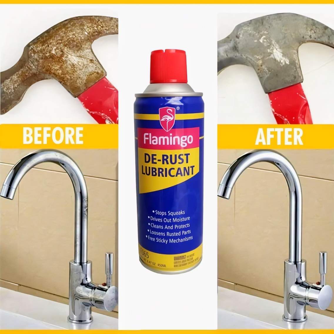 Flamingo De-Rust Lubricant F065 - 450ml, Anti-Rust Lubricant Quick Cleaning Rust Inhibitor Spray Rust Spray Rust Remover Car Home Cleaning Supplies thumbnail 2