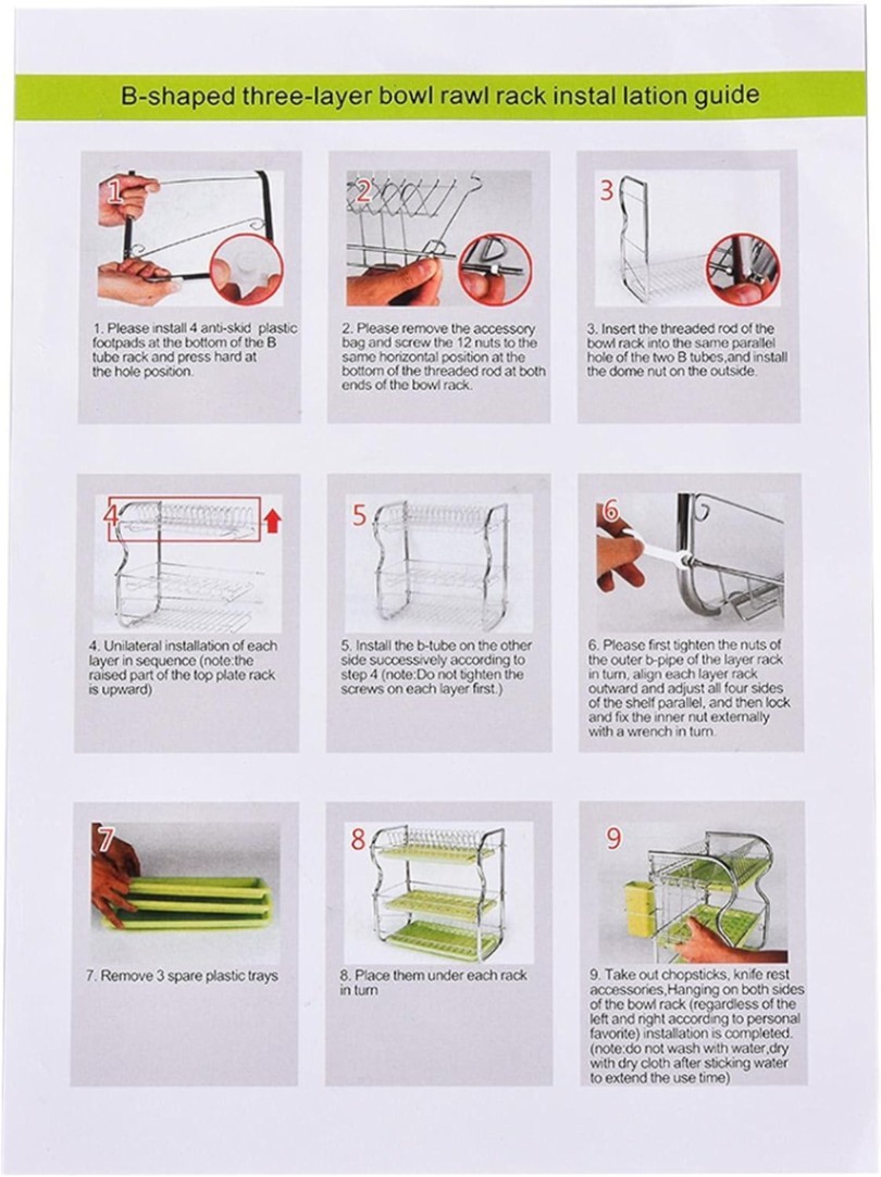 B Shape 3 Layer Stainless Steel Dish Drainer Rack | Kitchen Dish Drying Stand thumbnail 7