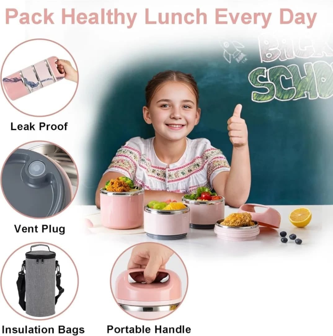 Tedemei 3-Layer Stainless Steel Lunch Box – Leak-Proof Thermal Food Container with Handle thumbnail 3