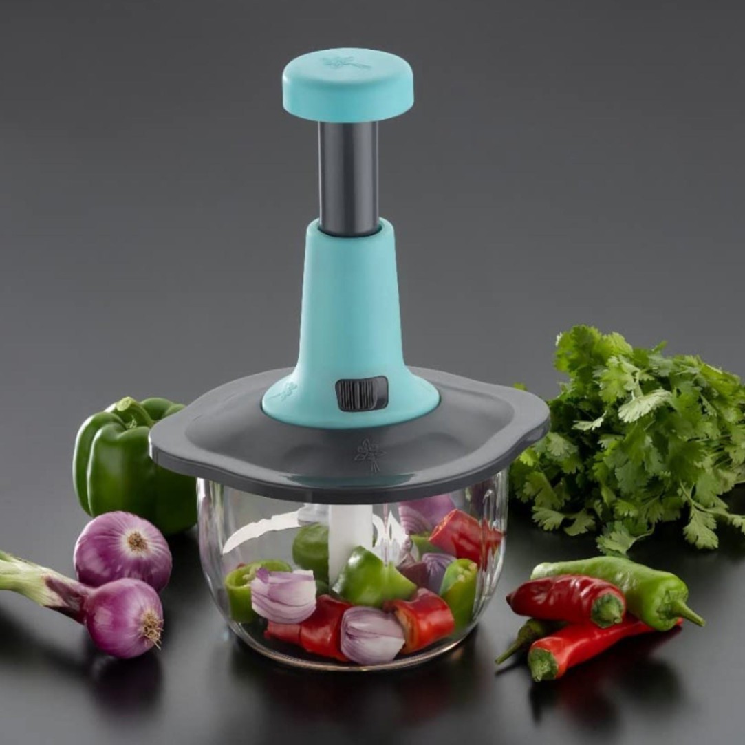 Manual Food Processor Push Type Chopper – 1.1L Capacity | Large Vegetable Cutter | Hand Press Food Chopper for Kitchen