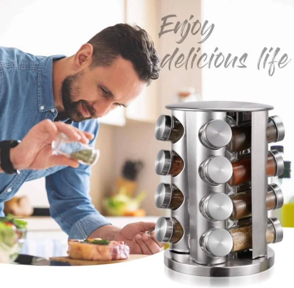 Spice Carousel 16 Jar Rotating Spice Rack Set, 16 Spice Jars with 360 Rotating Spice Carousel, Tower Organizer for Kitchen Countertop or Cabinet thumbnail 3