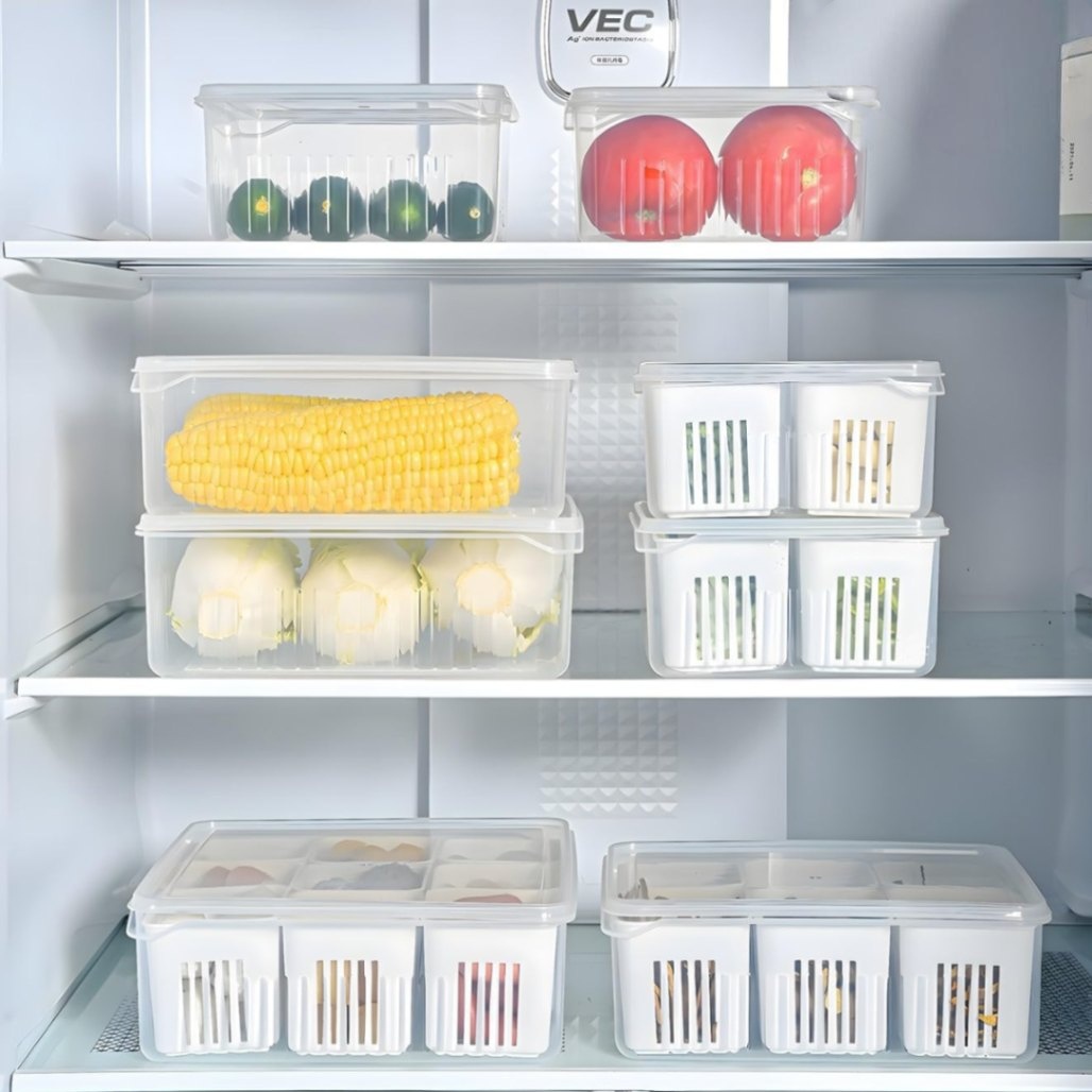 Premium 6 Grids Refrigerator Storage Box – Multifunctional Airtight Food Grade Fridge Organizer for Spices, Ginger, Garlic & Vegetables thumbnail 6