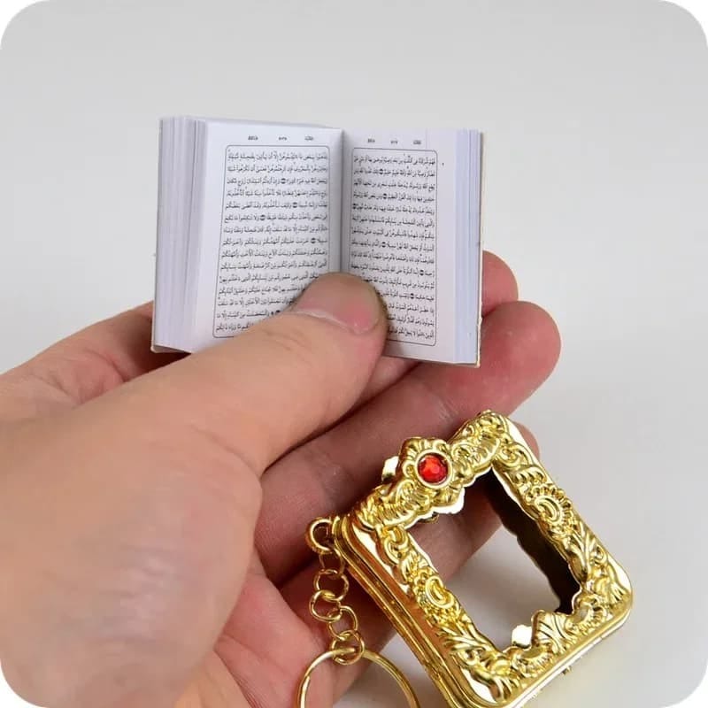 Mini Quran Sharif Keychain – Complete 30 Juz Pocket-Sized Keyring with Golden Cover thumbnail 3