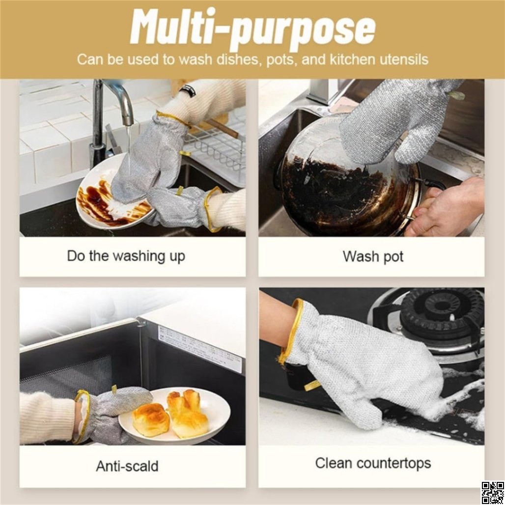 Steel Wire Dish Cleaning Gloves – Waterproof Kitchen Scrubber Gloves thumbnail 2