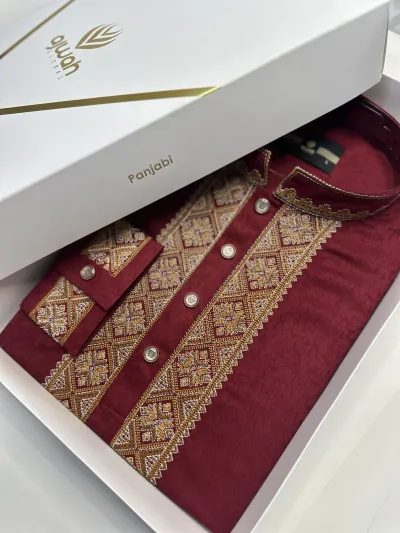 The Royal Maroon Embroidery Panjabi -A3R124_img_0