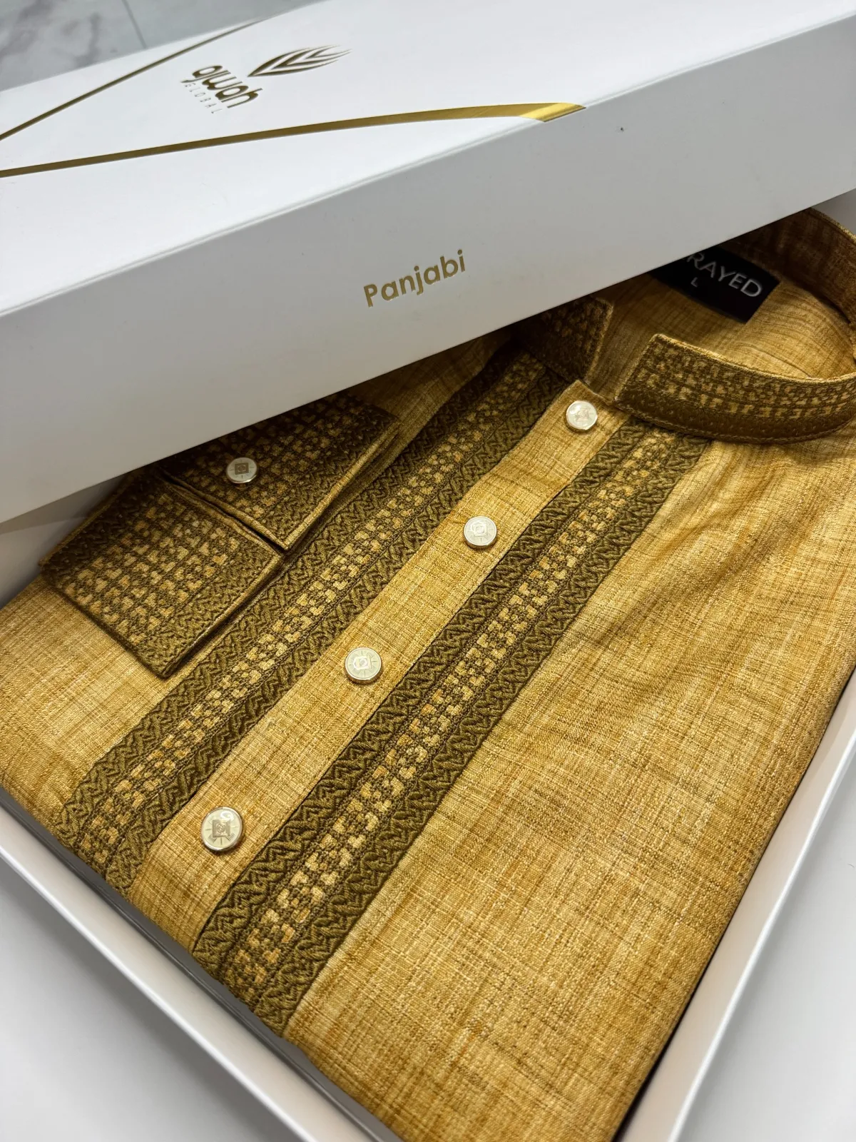 Olive Gold Majesty Luxury Panjabi -A3Y131