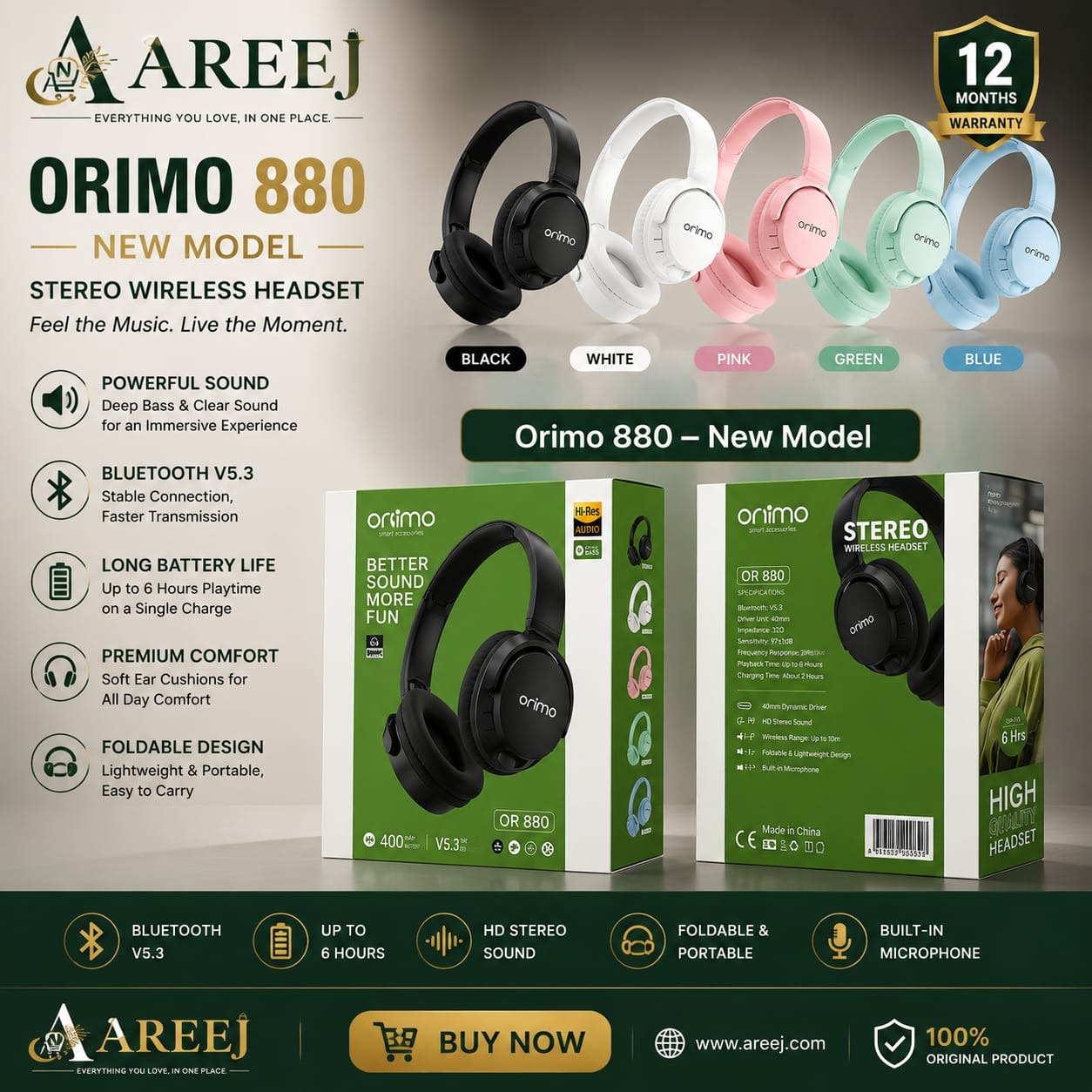 🎧Oraimo OR-880 Bluetooth Headphone