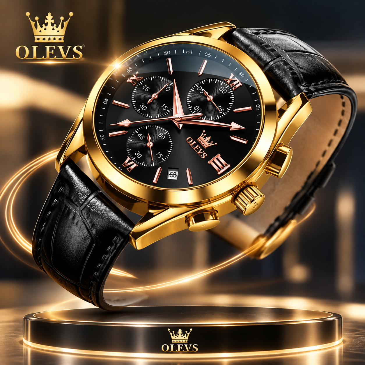 ⌚ OLEVS Gold-Tone Chronograph Watch
