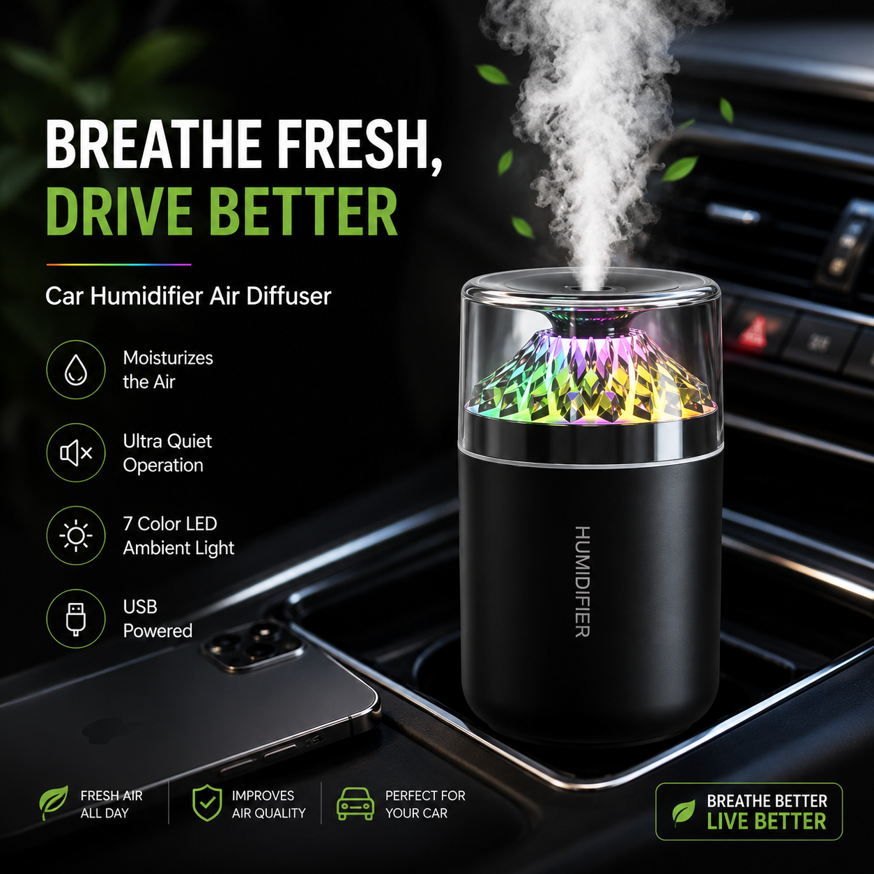 Prism Crystal LED Ultrasonic Humidifier (180ml)