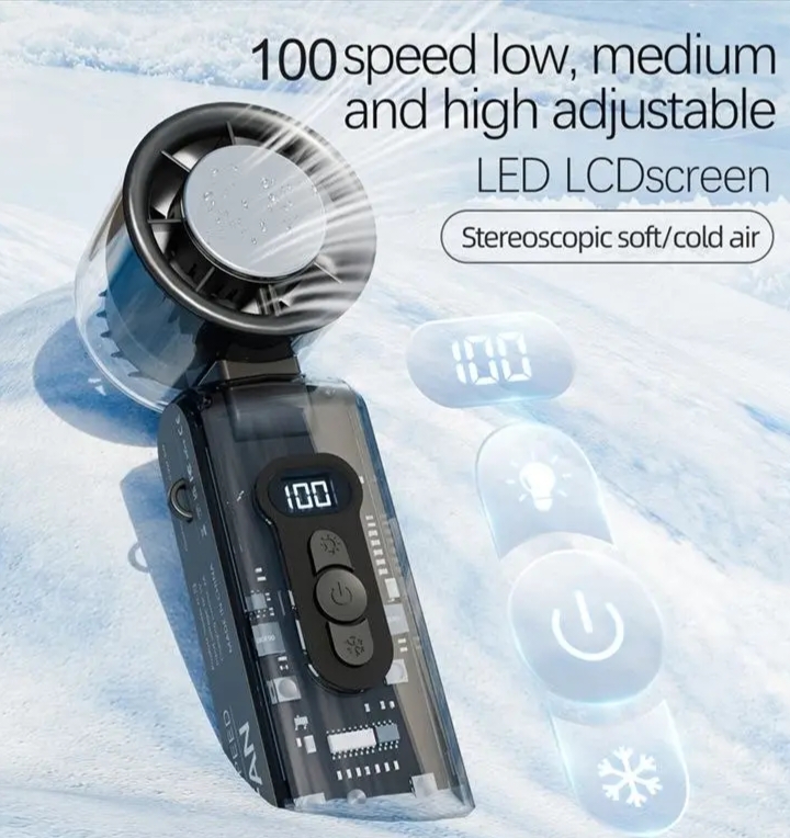 100 Speed Rechargeable Handheld Fan with Digital Display Mini Plastic Desk Fan for Office Home_img_1