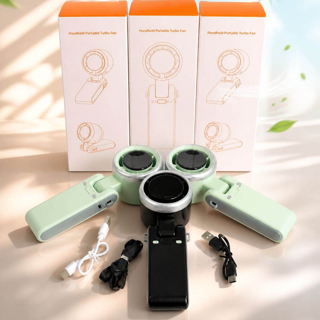 Turbo Fan Rechargeable Handheld Mini Fan Foldable Hanging Neck Fan Portable Mini Hand Fan 3600mAh USB Portable Mini Turbo Fan_img_3