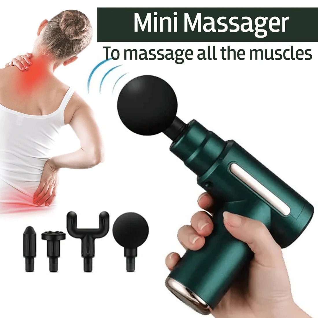 Percussion Massage Gun with LED – USB Deep Tissue Muscle Recovery Massager (3 Speed)