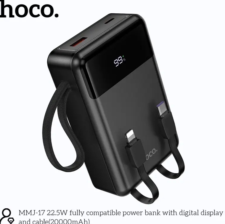 Hoco MMJ17 22.5W 20000mAh Fast Charging Power Bank with Built-in Lightning & Type-C Cables_img_0