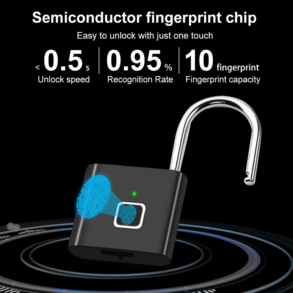 Smart Fingerprint Padlock – USB Rechargeable Portable Anti-Theft Lockvisit