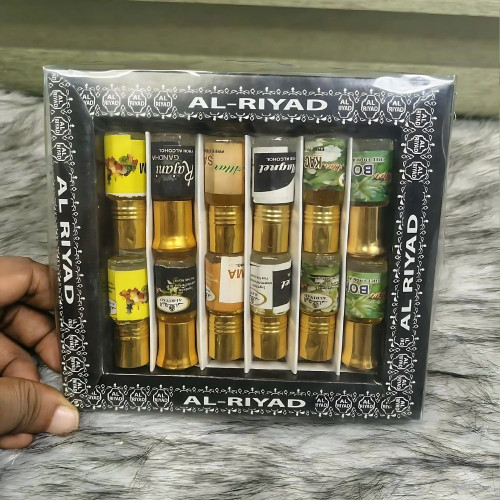 beautiful box halal attar 12 pcs Attar Combo Pack 6 different smell flavour combo RT perfume Ator AL-Amin Attor-(3ml each bottle)_img_1