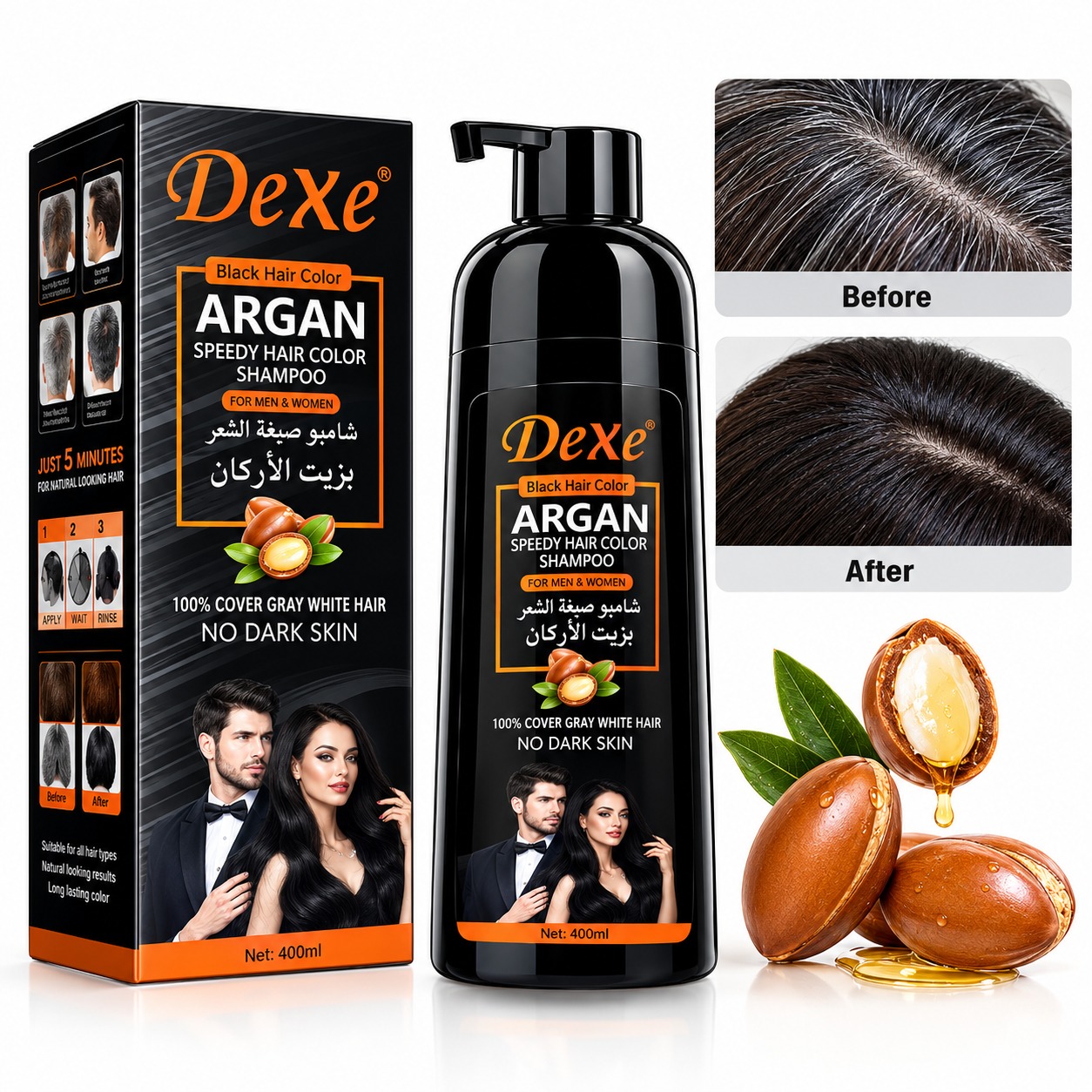 Dexe Argan Speedy Hair Color Shampoo Natural Black-420ml_img_0