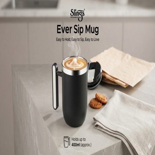 Slings Ever Sip Stainless Steel Vacuum Insulated Travel Mug 400ml