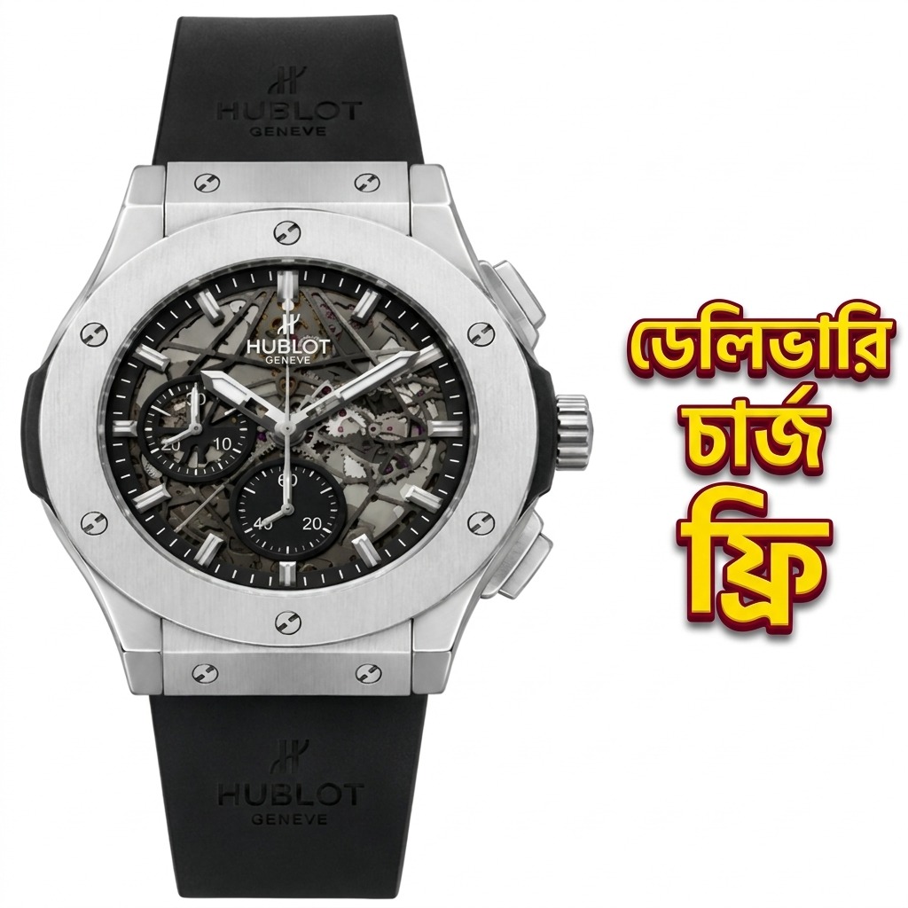 Hublot Style Silver Case Skeleton Dial Quartz Watch_img_0