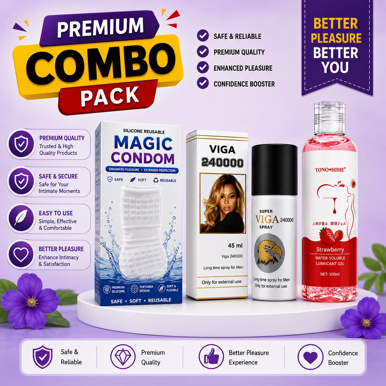 Luxury Combo: Super Viga 240000 + Strawberry Gel + Magic Condom_img_0