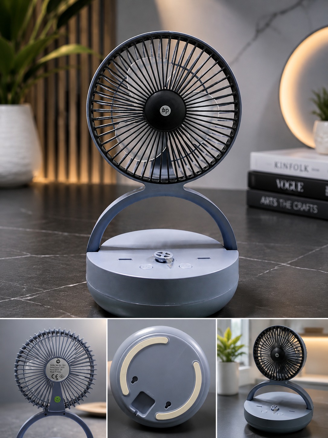 Dp-7637 Rechargeable Automatic Rotating Mini Table Desk Fan_img_1