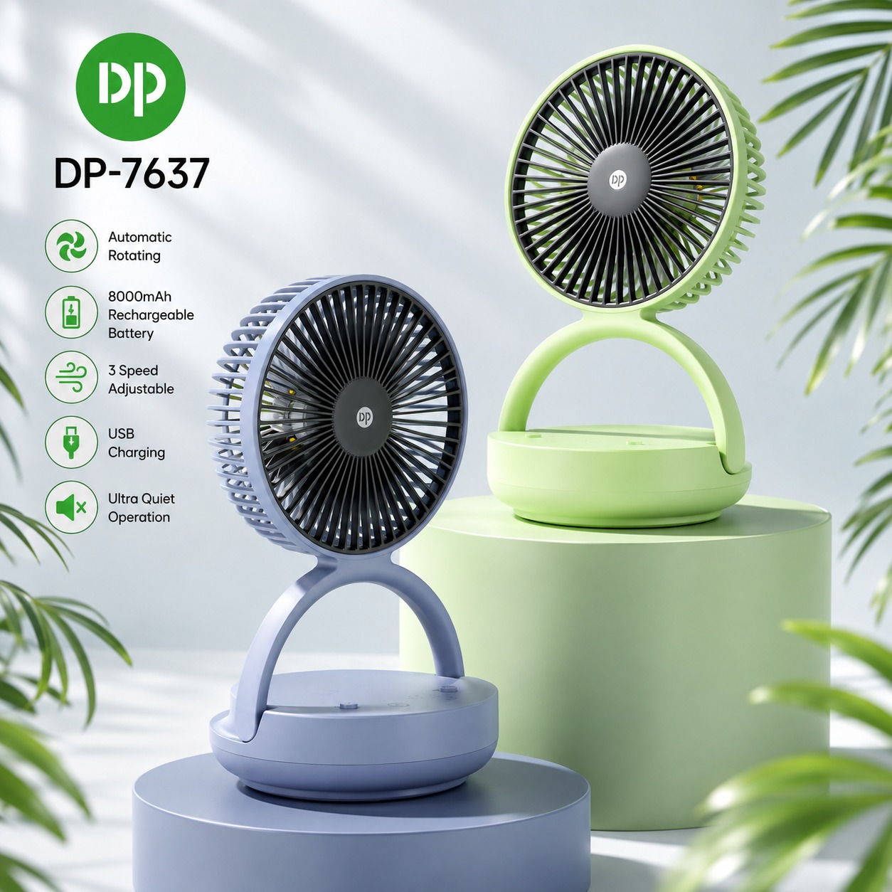 Dp-7637 Rechargeable Automatic Rotating Mini Table Desk Fan_img_0