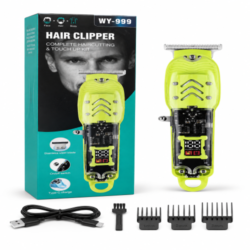WY-999 Transparent LED Hair Clipper Rechargeable Type-C Trimmer_img_0