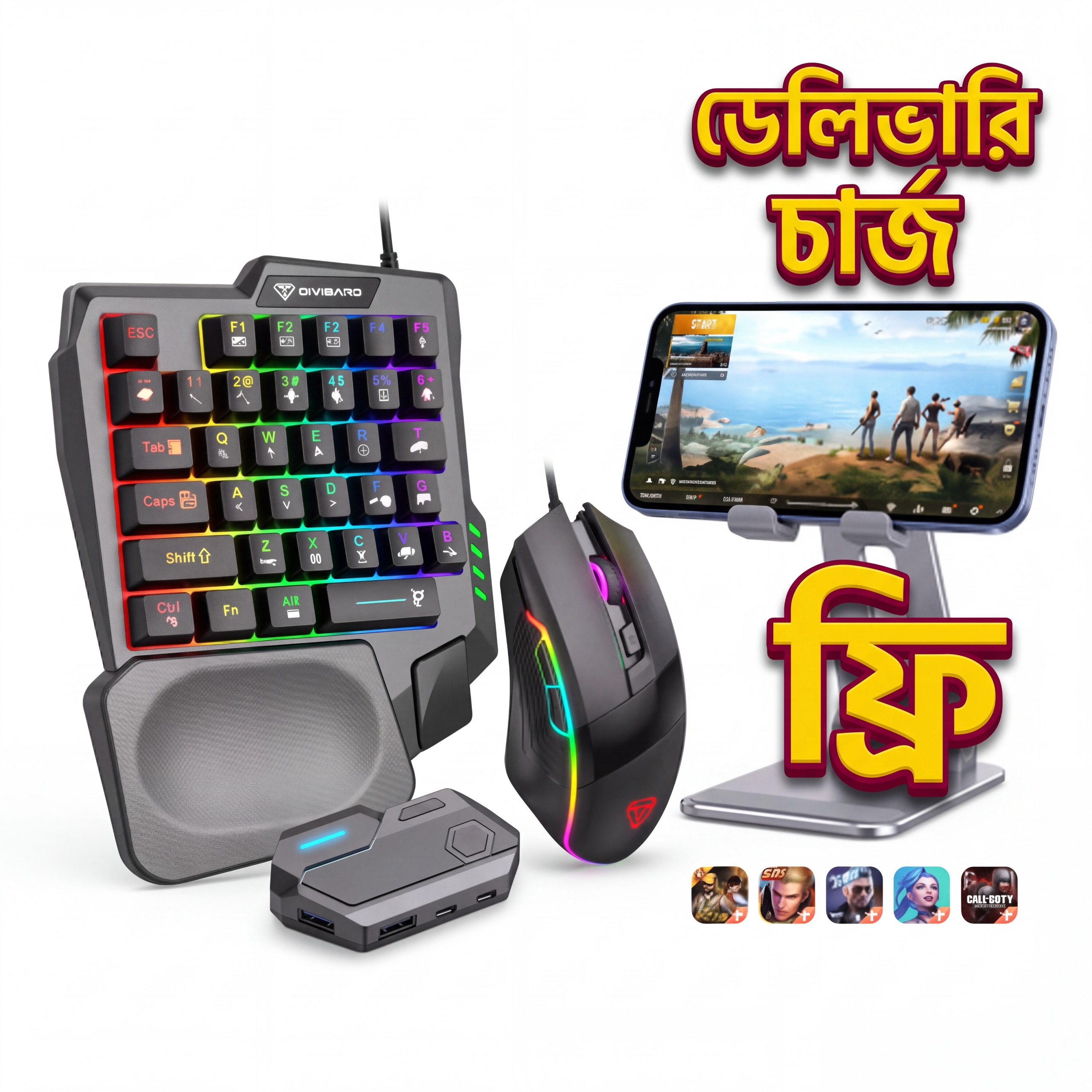 MK500 5-in-1 Mobile Game Combo Pack with RGB Keyboard and Mouse Adapter_img_0