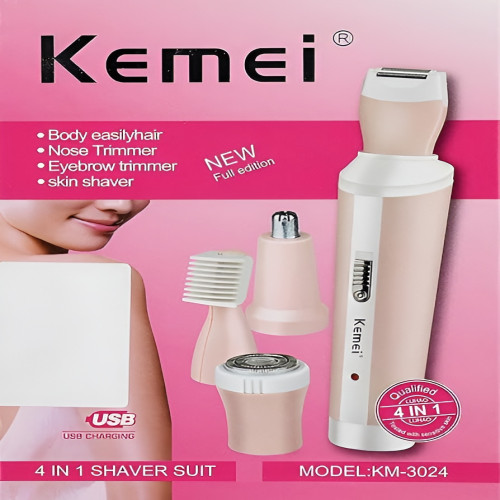 Kemei Km-3024 Multifunctional 4 In 1 Rechargeable Face, Eyebrow, Nose, & Lady Shaver for Women_img_0