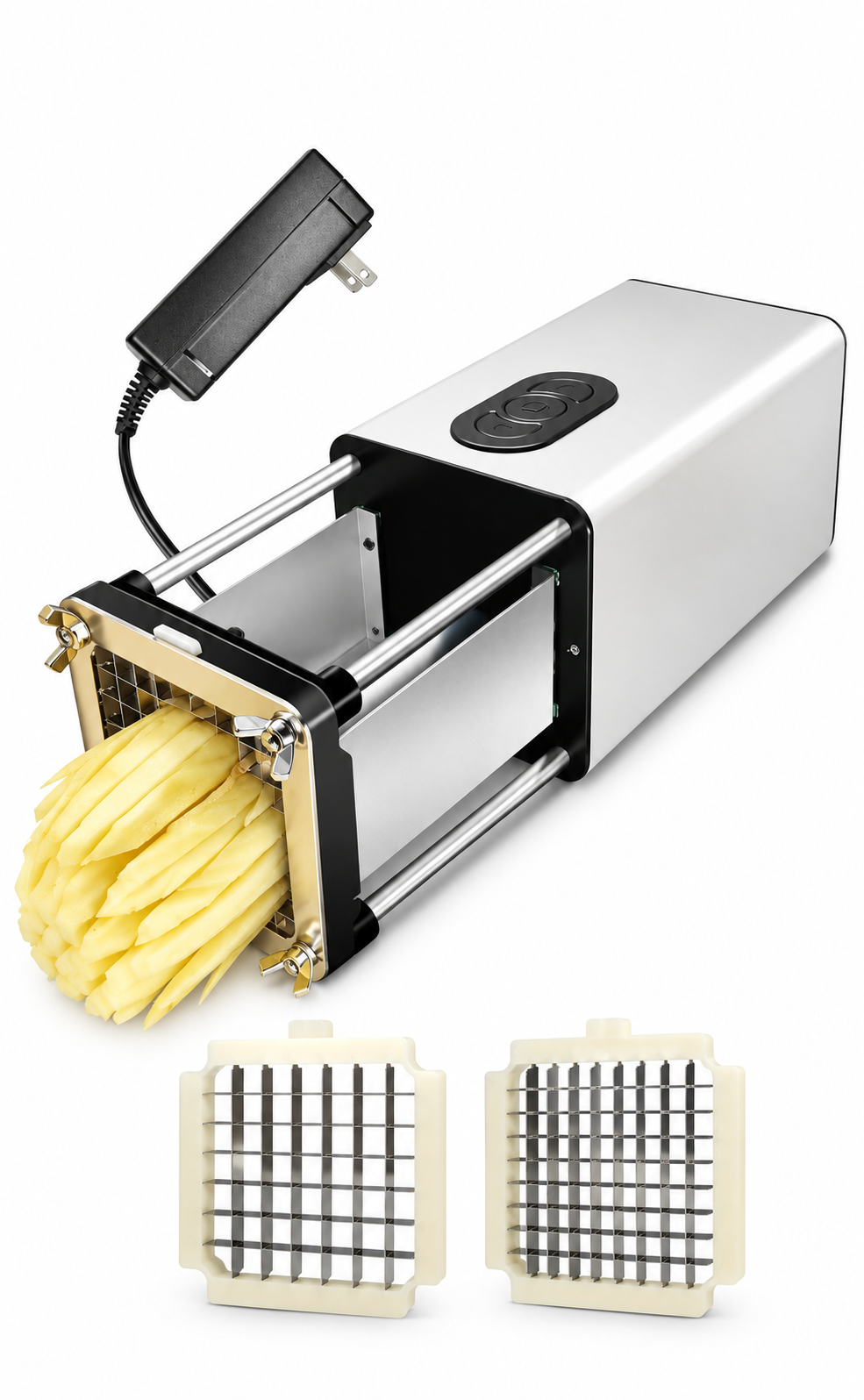 Electric French Fry Cutter, Commercial Grade Potato Chip Cutter with 1/2" 3/8" Blade, Stainless Steel, Use for Potato Onion Cucumbers Vegetable_img_0